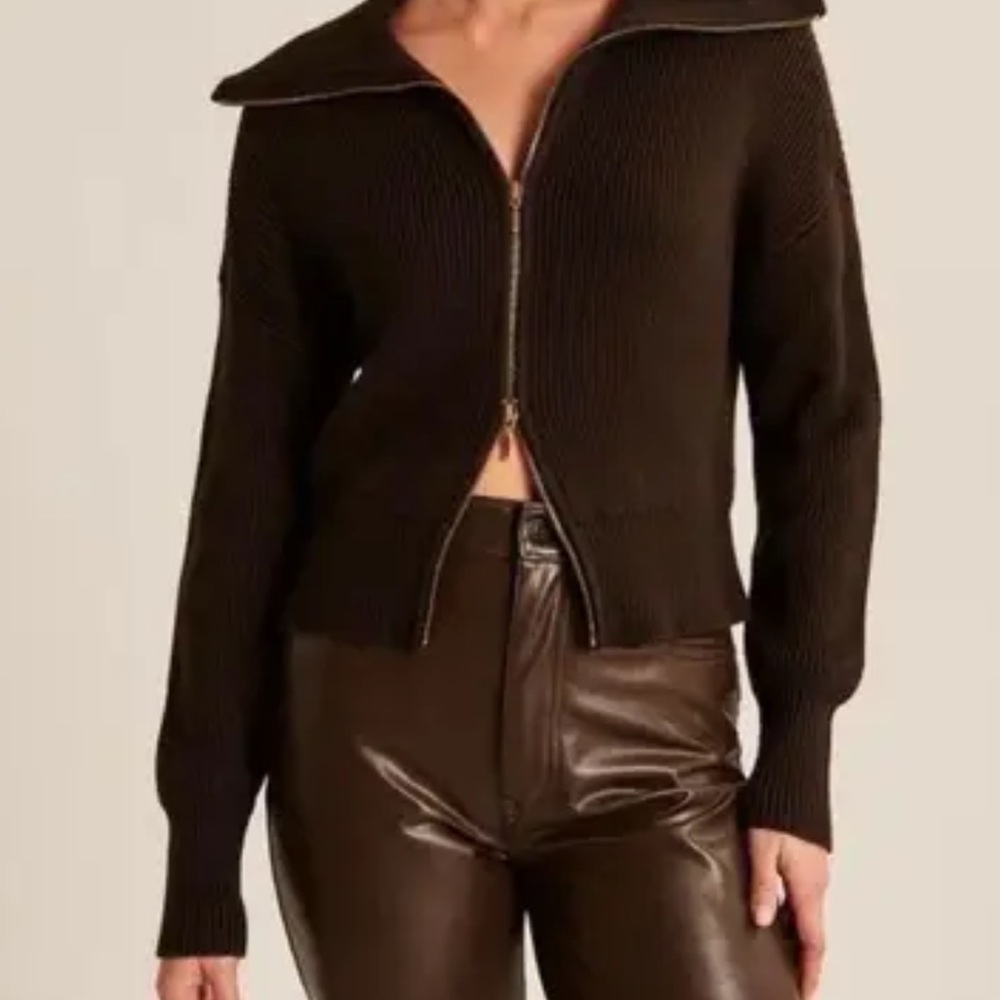 Abercrombie Brown double zipper cardigan S